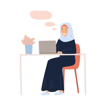 Arabische muslimische Geschäftsfrau arbeitet am Laptop  Illustration