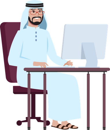 Arabischer Geschäftsmann arbeitet am Computer  Illustration