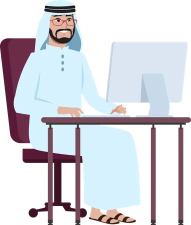 Arabischer Geschäftsmann arbeitet am Computer  Illustration