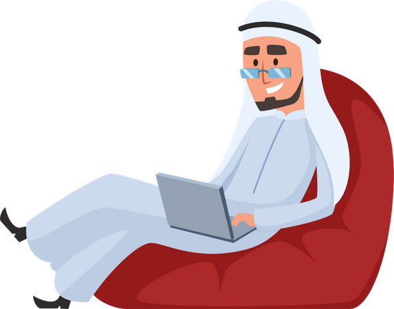 Arabischer Geschäftsmann arbeitet am Laptop  Illustration