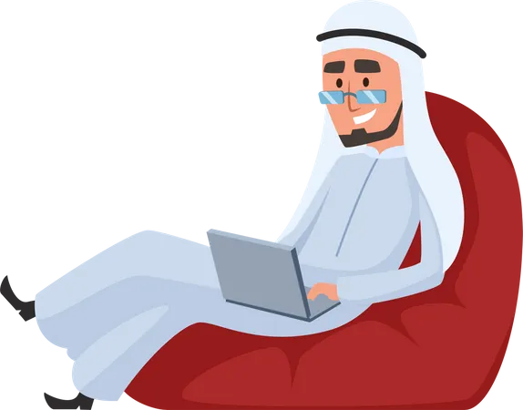 Arabischer Geschäftsmann arbeitet am Laptop  Illustration