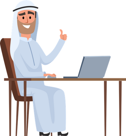 Arabischer Geschäftsmann arbeitet am Laptop  Illustration