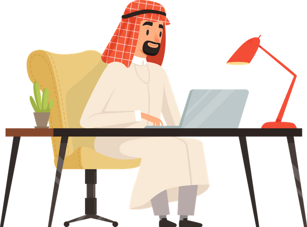 Arabischer Geschäftsmann arbeitet im Büro  Illustration