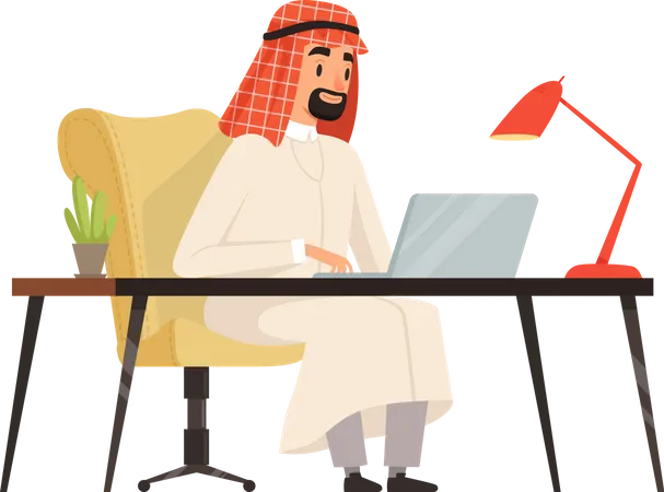 Arabischer Geschäftsmann arbeitet im Büro  Illustration