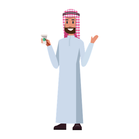 Arabischer Geschäftsmann trinkt Kaffee mit Einnahme  Illustration