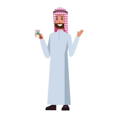 Arabischer Geschäftsmann trinkt Kaffee mit Einnahme  Illustration