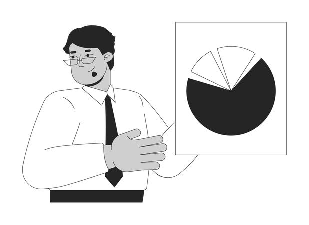 Arabischer Geschäftsmann zeigt Kreisdiagramm Finanzbericht  Illustration