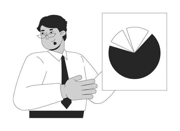 Arabischer Geschäftsmann zeigt Kreisdiagramm Finanzbericht  Illustration