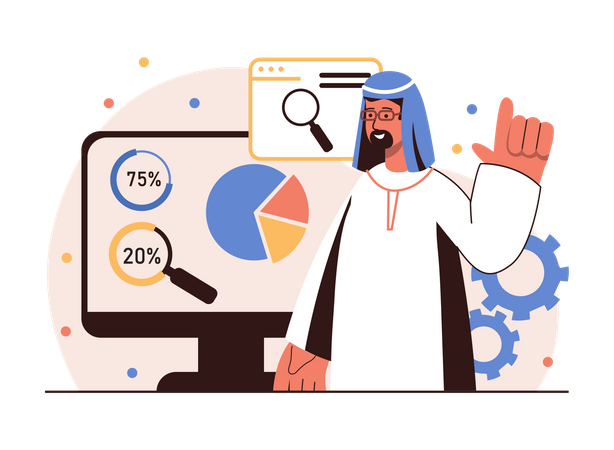 Araber analysiert SEO-Daten  Illustration