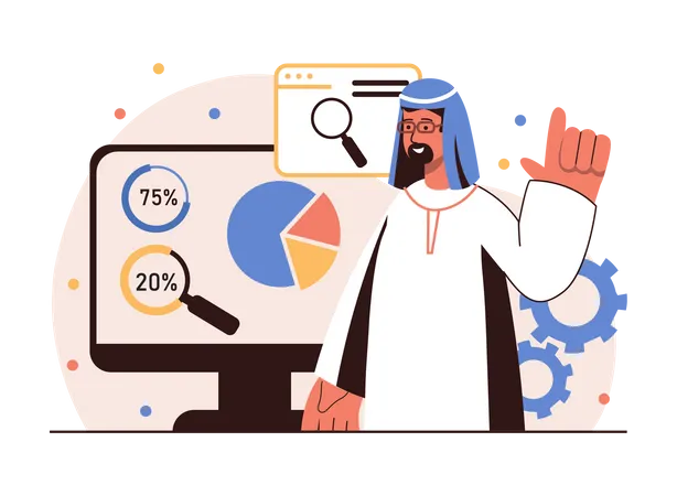 Araber analysiert SEO-Daten  Illustration