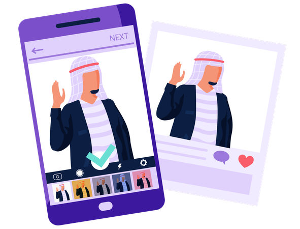 Foto eines arabischen Mannes in einer Bearbeitungs-App  Illustration