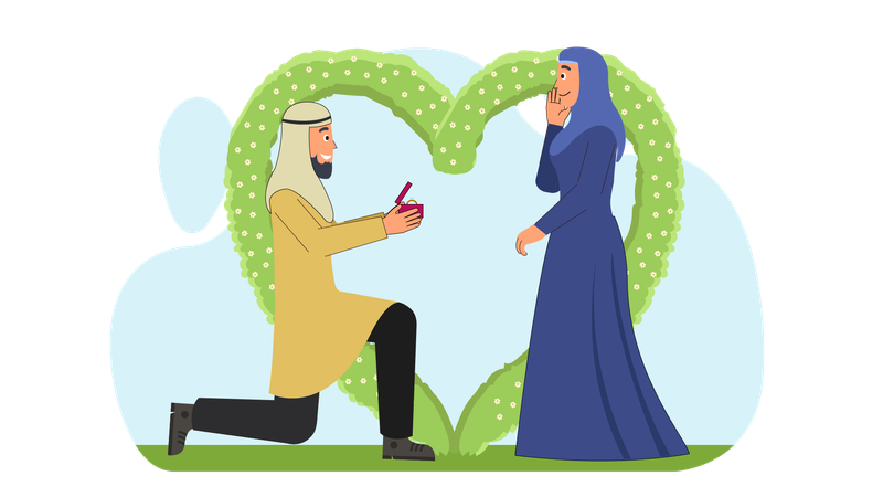 Arabischer Mann macht arabischer Frau einen Heiratsantrag  Illustration