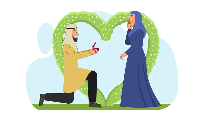 Arabischer Mann macht arabischer Frau einen Heiratsantrag  Illustration