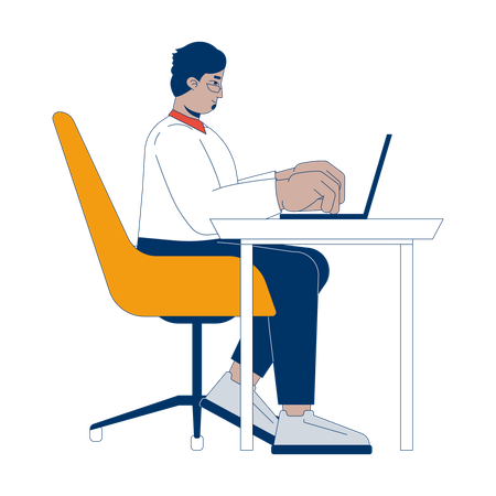 Arabischer Mann sitzt mit Laptop am Schreibtisch  Illustration