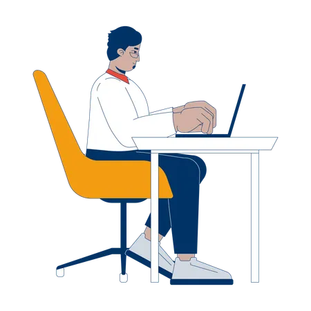 Arabischer Mann sitzt mit Laptop am Schreibtisch  Illustration