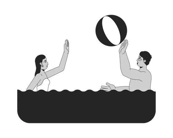 Arabischer Mann und Frau spielen Ball im Wasser  Illustration