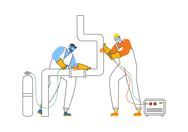 Arbeitsschweißen von Metallrohren  Illustration