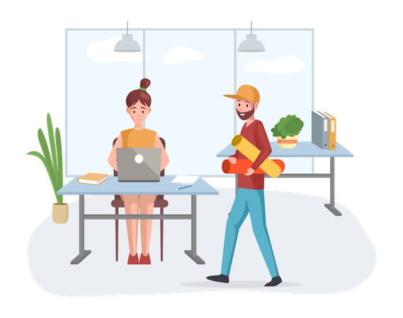 Arbeit und Kommunikation im Büro  Illustration