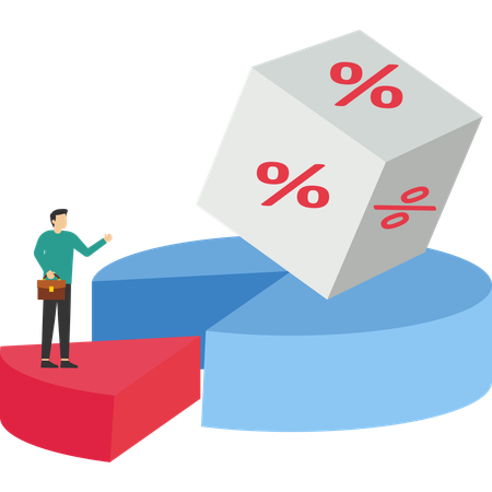 Arbeiten an einem 20-Prozent-Kreisdiagramm mit Würfelblock mit Prozentangabe  Illustration