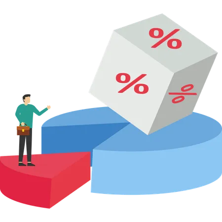 Arbeiten an einem 20-Prozent-Kreisdiagramm mit Würfelblock mit Prozentangabe  Illustration