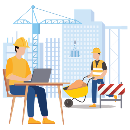 Arbeiter arbeiten auf der Baustelle  Illustration