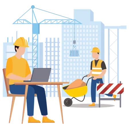 Arbeiter arbeiten auf der Baustelle  Illustration