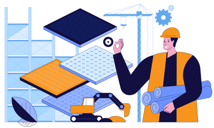 Arbeiter bei der Arbeit auf einer Industriebaustelle  Illustration