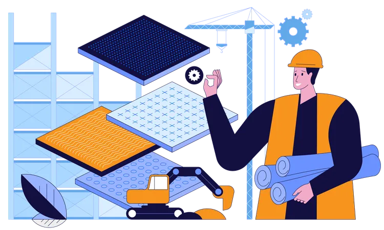 Arbeiter bei der Arbeit auf einer Industriebaustelle  Illustration