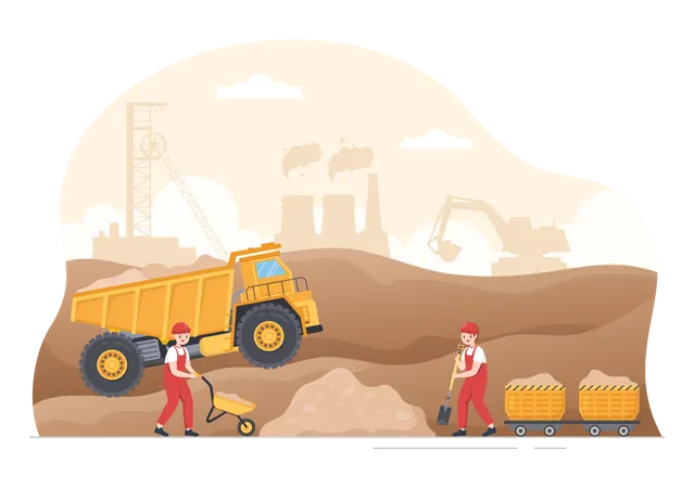 Arbeiter bei der Arbeit im Kohlebergwerk  Illustration