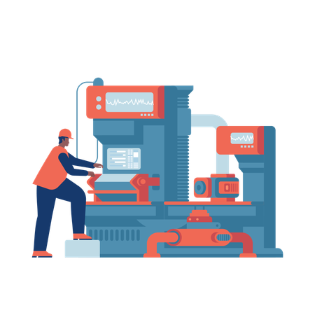 Arbeiter arbeitet an modernen Geräten  Illustration