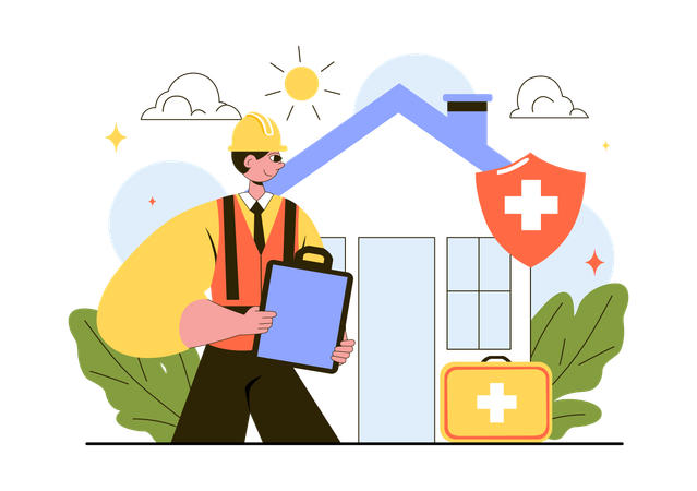 Arbeiter, der an der persönlichen Schutzausrüstung arbeitet  Illustration