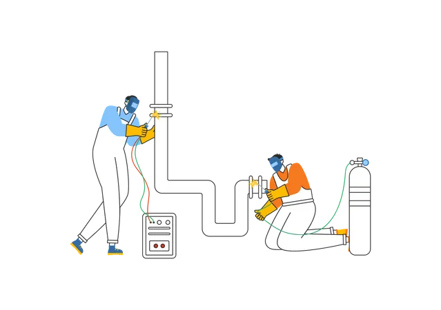 Arbeiter beim Rohrschweißen  Illustration