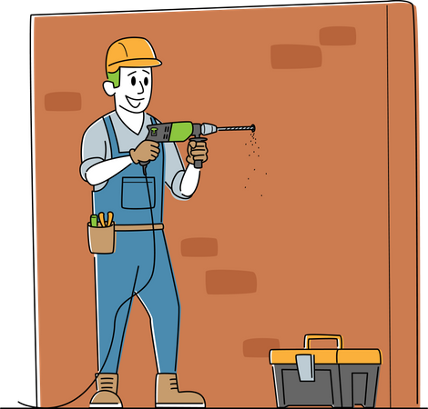 Arbeiter Bohrer Wand  Illustration