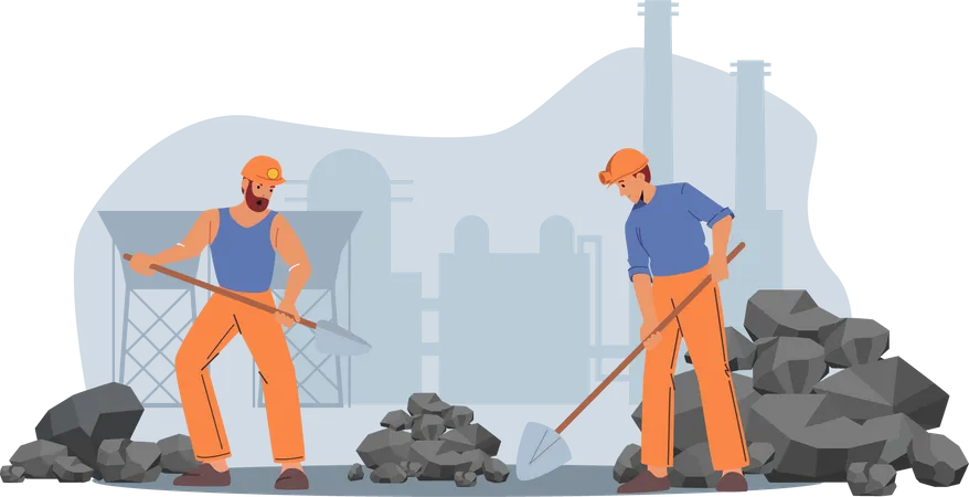 Arbeiter bei der Arbeit im Kohlebergbau  Illustration