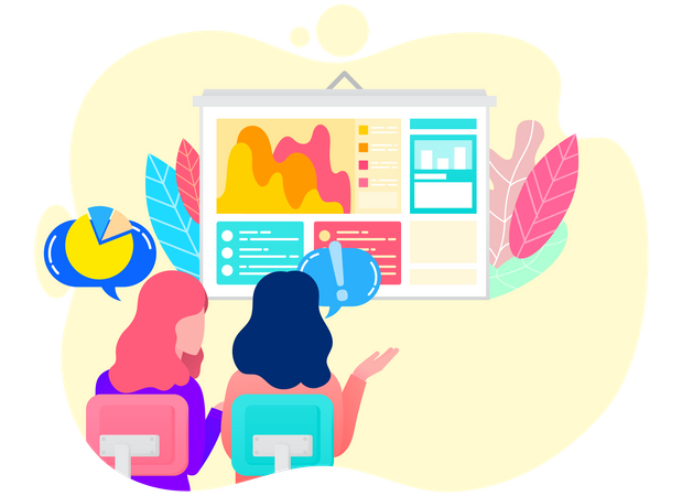 Mitarbeiter diskutieren Diagrammbericht  Illustration