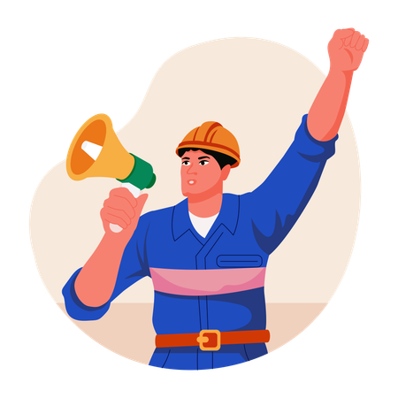 Arbeiter erhebt Stimme für seine Rechte  Illustration