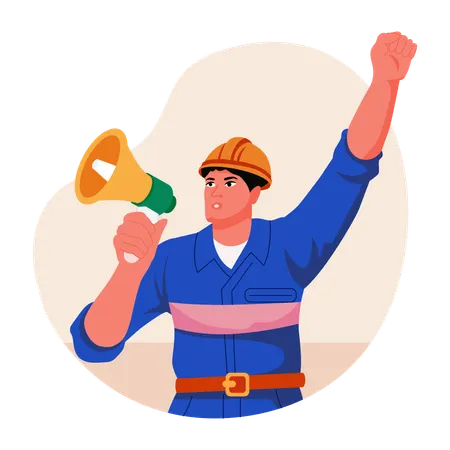 Arbeiter erhebt Stimme für seine Rechte  Illustration