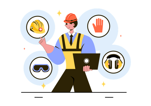 Arbeiter erzählt über persönlichen Schutz  Illustration