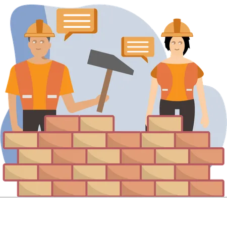 Arbeiter bauen Mauer  Illustration