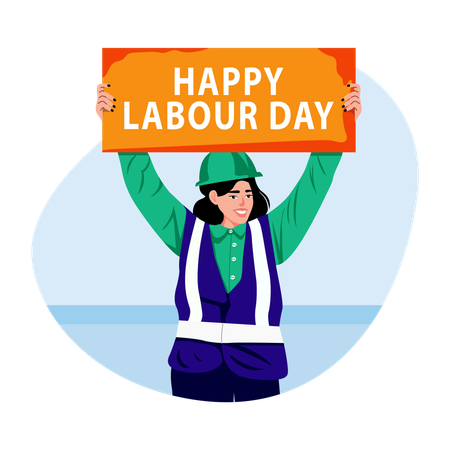 Arbeiter hält Diagramm geschrieben Happy Labor Day  Illustration