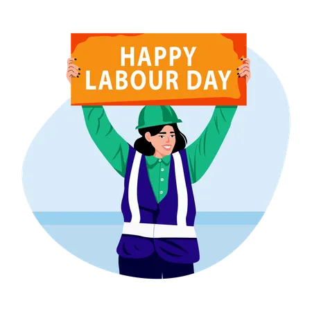 Arbeiter hält Diagramm geschrieben Happy Labor Day  Illustration
