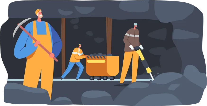 Arbeiter in der Bergbauindustrie arbeiten nachts  Illustration