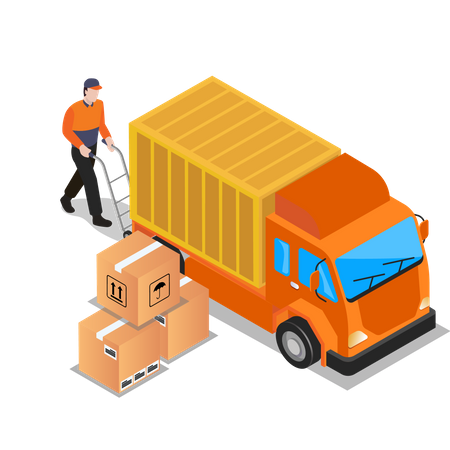 Arbeiter verlädt Paket in LKW  Illustration