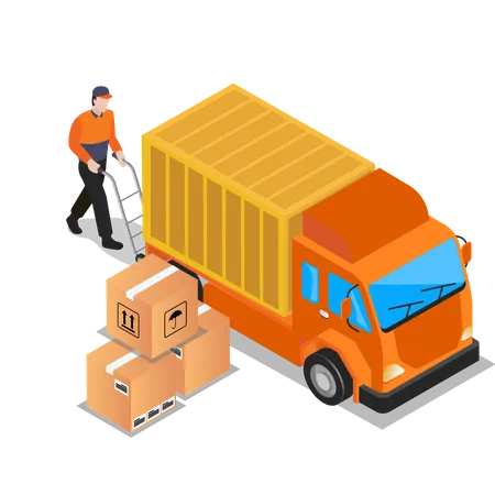 Arbeiter verlädt Paket in LKW  Illustration