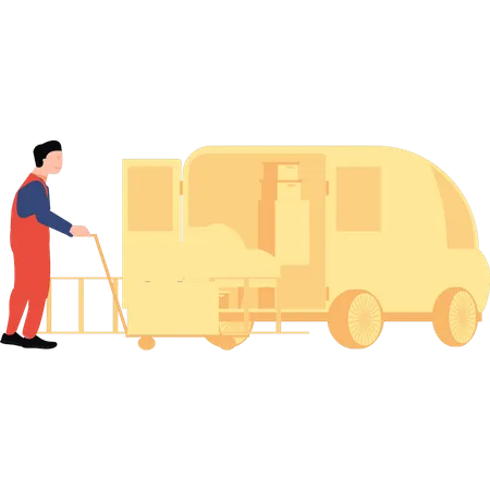 Arbeiter beim Verladen von Waren in einen LKW  Illustration