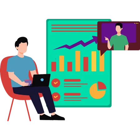 Arbeitender Mann bei der Geschäftsanalyse  Illustration