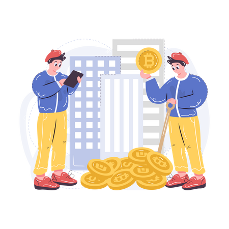 Arbeiter beim Bitcoin-Mining  Illustration