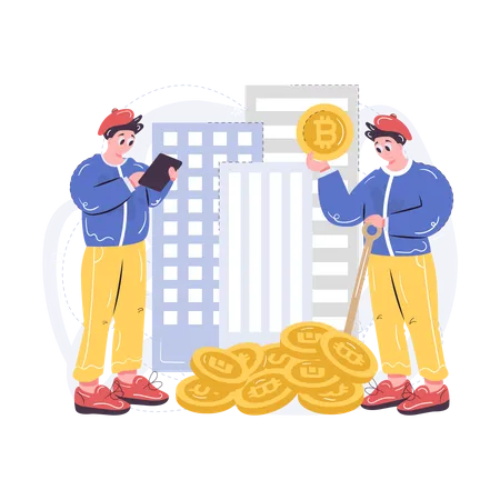 Arbeiter beim Bitcoin-Mining  Illustration