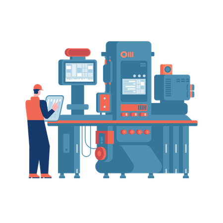 Arbeiter arrangiert Logistikboxen in der Industrie  Illustration