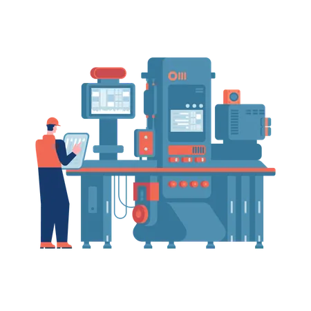 Arbeiter arrangiert Logistikboxen in der Industrie  Illustration